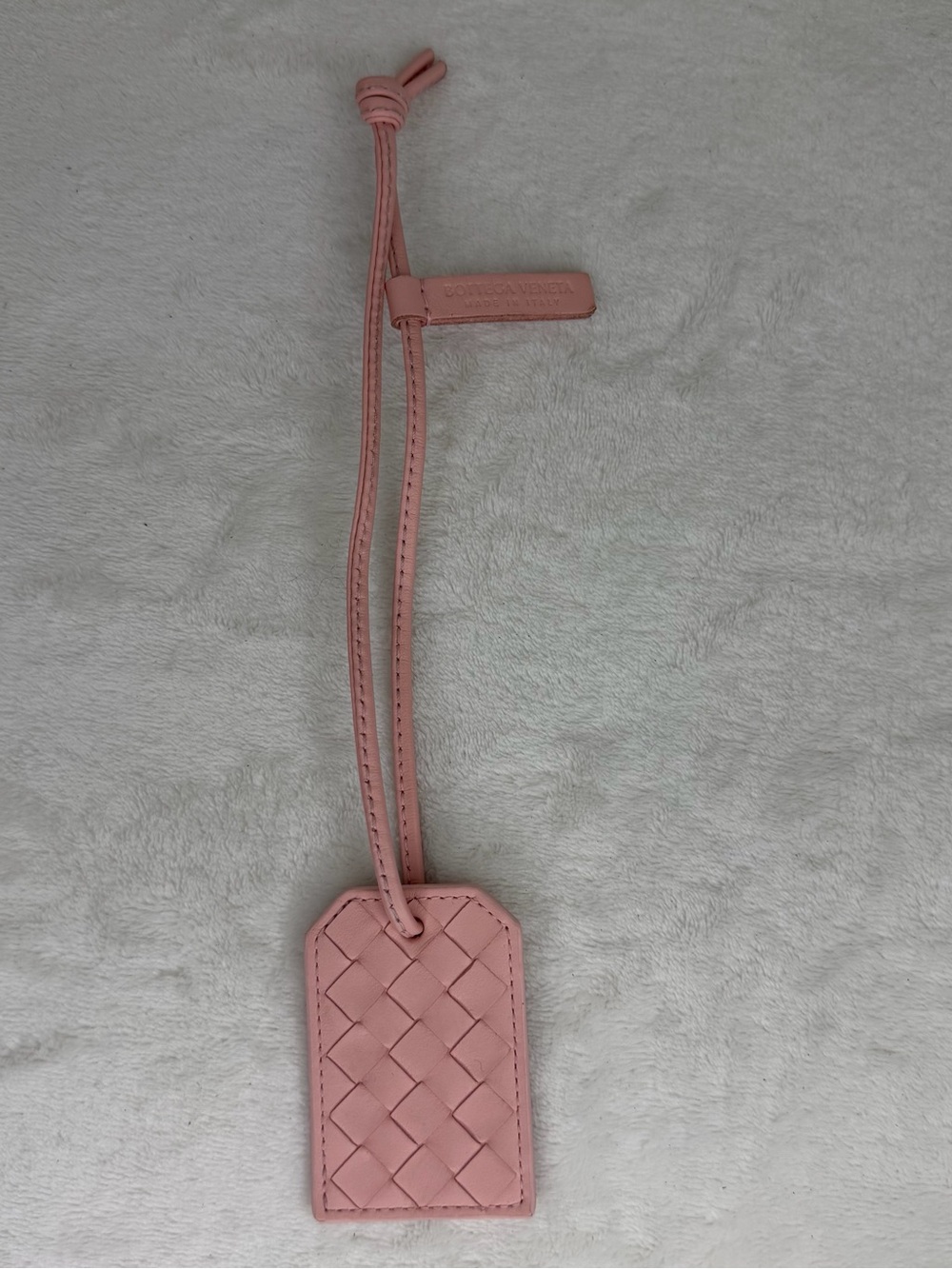 Bottega Veneta Pink Intrecciato Leather Luggage Tag